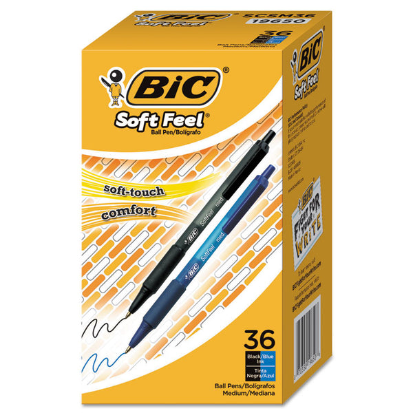 BIC® Soft Feel Ballpoint Pen Value Pack, Retractable, Medium 1 mm, Assorted Ink and Barrel Colors, 36/Pack (BICSCSM361AST)