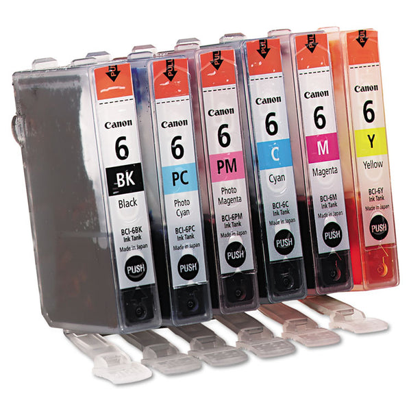 Canon® 4705A018 (BCI-6) Ink, 370 Page-Yield, Black/Cyan/Magenta/Photo Cyan/Photo Magenta/Yellow, 6/Pack (CNM4705A018)