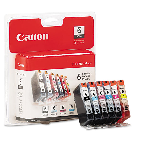 Canon® 4705A018 (BCI-6) Ink, 370 Page-Yield, Black/Cyan/Magenta/Photo Cyan/Photo Magenta/Yellow, 6/Pack (CNM4705A018)