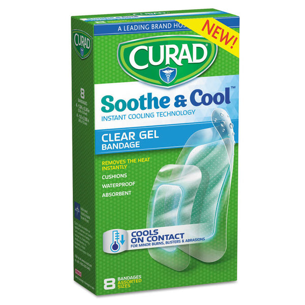 Curad® Soothe and Cool Clear Gel Bandages, Assorted, Clear, 8/Box (MIICUR5236)