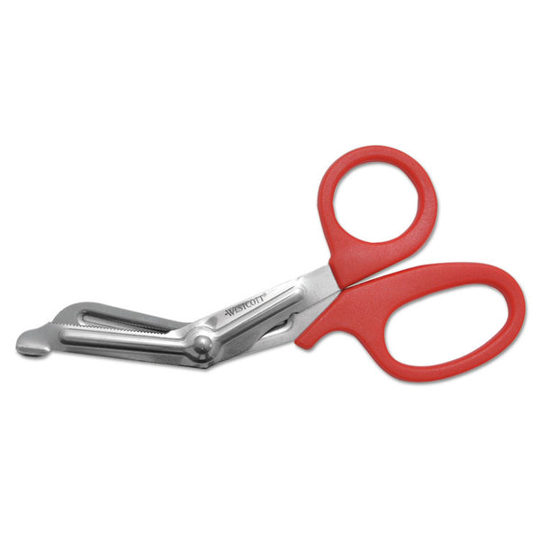 Westcott® Stainless Steel Office Snips, 7" Long, 1.75" Cut Length, Red Offset Handle (ACM10098) Each