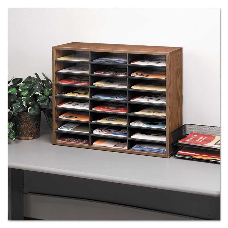 Fellowes® Literature Organizer, 24 Letter Compartments, 29 x 11.88 x 23.44, Medium Oak (FEL25043)