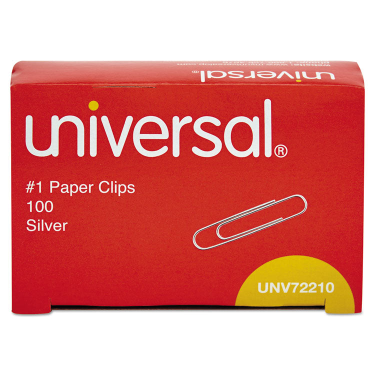 Universal® Paper Clips, #1, Smooth, Silver, 100 Clips/Box, 10 Boxes/Pack, 12 Packs/Carton (UNV72210CT)