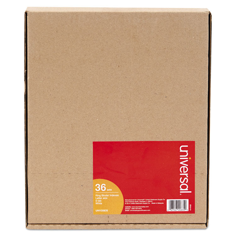 Universal® Self-Tab Index Dividers, 5-Tab, 11 x 8.5, White, 36 Sets (UNV20835) Pack of 36