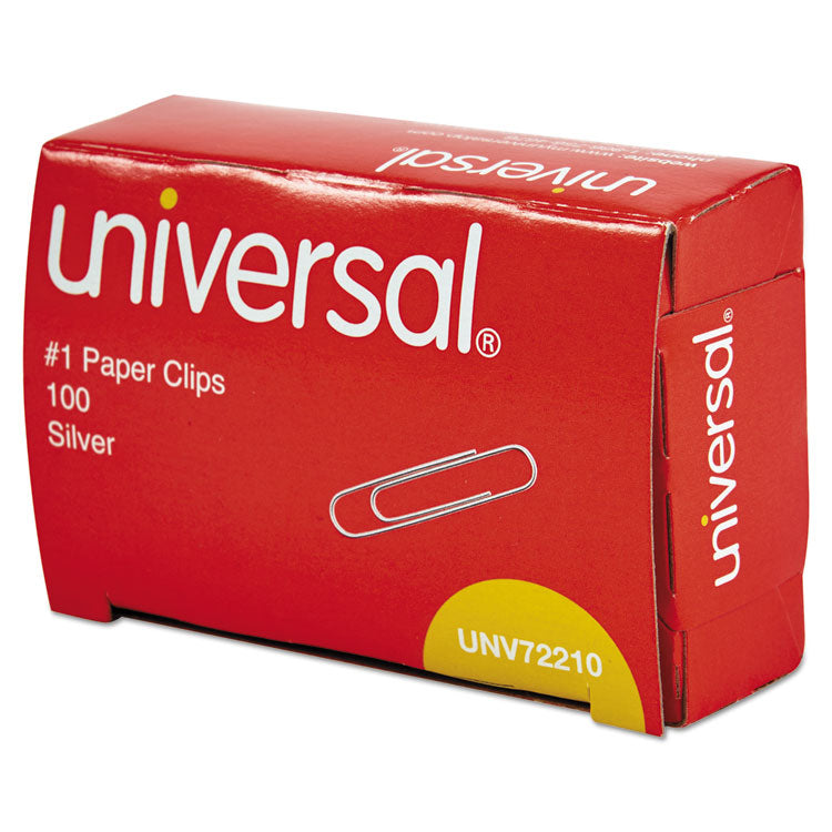 Universal® Paper Clips, #1, Smooth, Silver, 100 Clips/Box, 10 Boxes/Pack, 12 Packs/Carton (UNV72210CT)