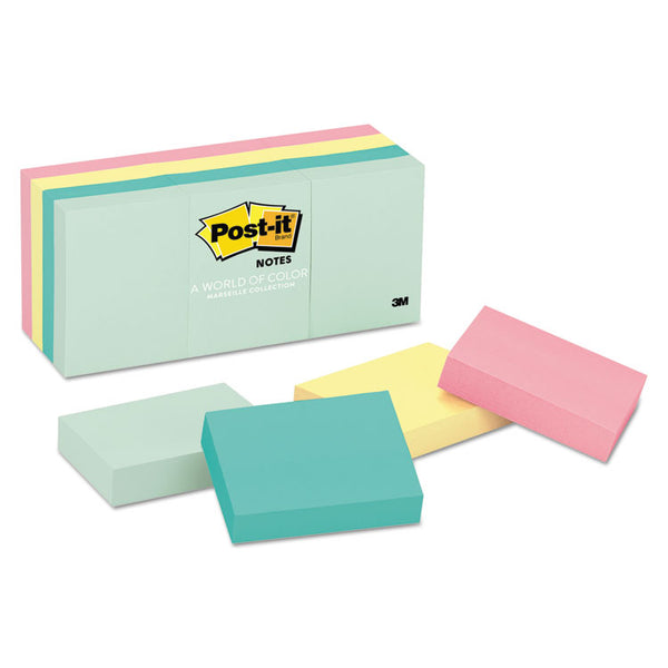 Post-it® Notes Original Pads in Beachside Cafe Collection Colors, 1.38" x 1.88", 100 Sheets/Pad, 12 Pads/Pack (MMM653AST) Pack of 12