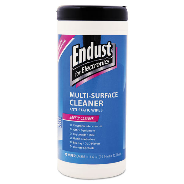 Endust® Antistatic Premoistened Wipes for Electronics, Cloth, 6 x 6, Unscented, 70/Tub (END259000) Each