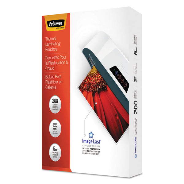 Fellowes® ImageLast Laminating Pouches with UV Protection, 5 mil, 9" x 11.5", Clear, 200/Pack (FEL5245301)