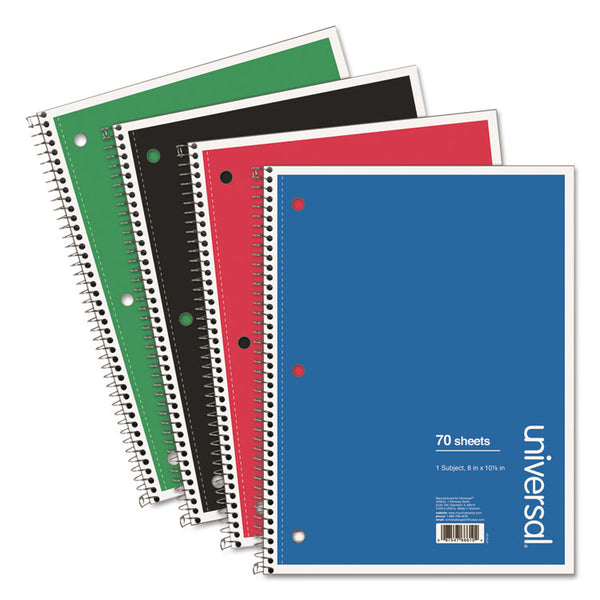 Universal® Wirebound Notebook, 1-Subject, Wide/Legal Rule, Assorted Cover Colors, (70) 10.5 x 8 Sheets, 4/Pack (UNV66624)