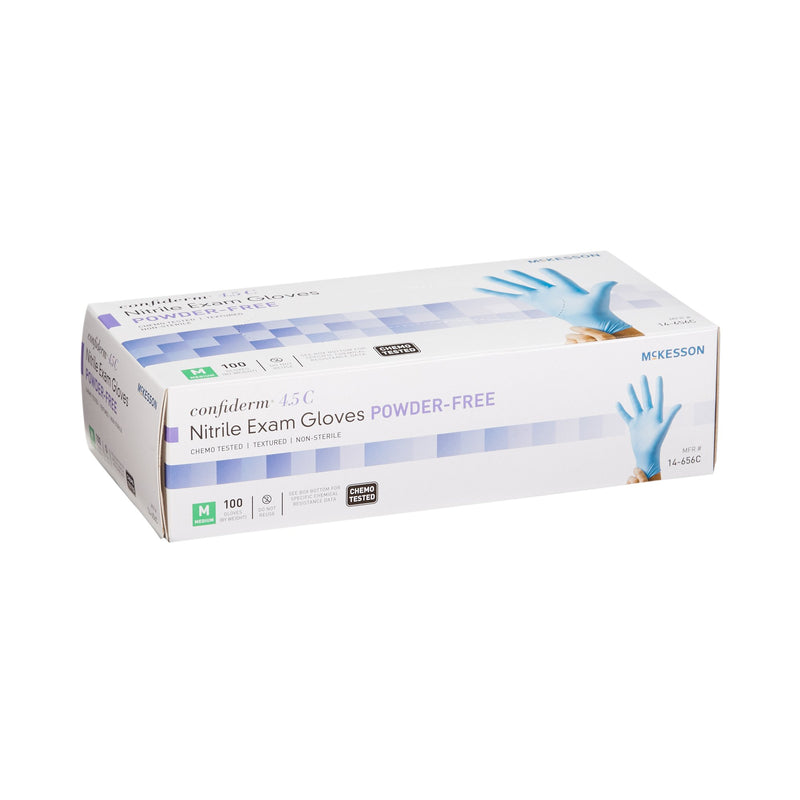 McKesson Confiderm® 4.5C Exam Glove Medium NonSterile Nitrile Standard Cuff Length Textured Fingertips Blue Chemo Tested (921603_CS) 1000/CS