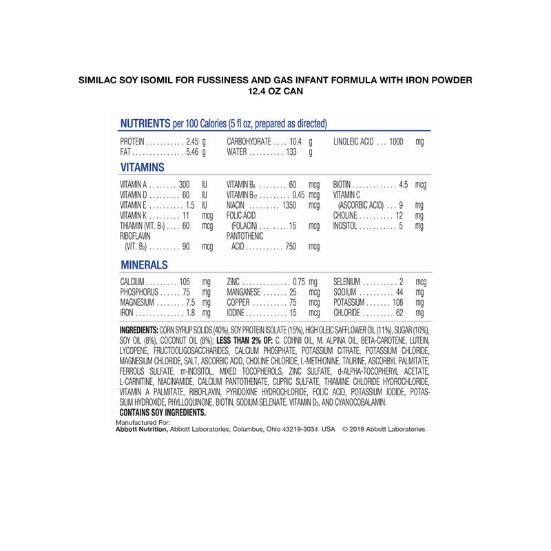 Similac® Soy Isomil® Infant Formula Unflavored 12.4 oz. Can Powder Soy Galactosemia / Lactose Intolerance (746697_EA) 1/EA