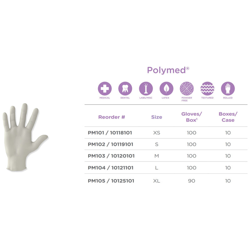 Polymed® Exam Glove Small NonSterile Latex Standard Cuff Length Fully Textured Ivory Not Rated (349004_CS) 1000/CS
