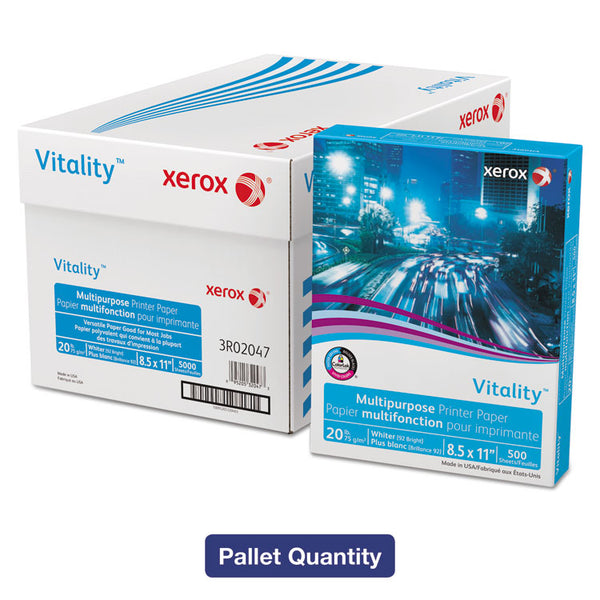 xerox™ Vitality Multipurpose Print Paper, 92 Bright, 20 lb Bond Weight, 8.5 x 11, White, 500/Ream, 10 Reams/Ct, 40 Cartons/Pallet (XER3R02047PLT)