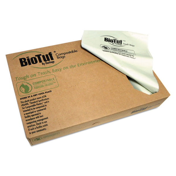 Heritage Biotuf Compostable Can Liners, 60 gal, 0.9 mil, 38" x 58", Green, 20 Bags/Roll, 5 Rolls/Carton (HERY7658TER01) Case of 100