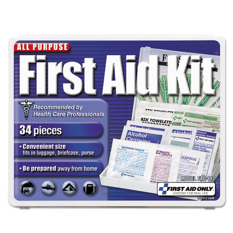 First Aid Only™ FAO112 All-Purpose First Aid Kit, 34 Pieces, 3.74 x 4. ...