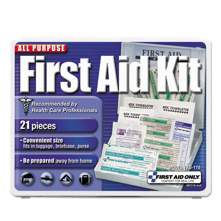 First Aid Only™ All-Purpose First Aid Kit, 21 Pieces, 4.75 x 3, Plastic Case (FAO110) 1 Kit