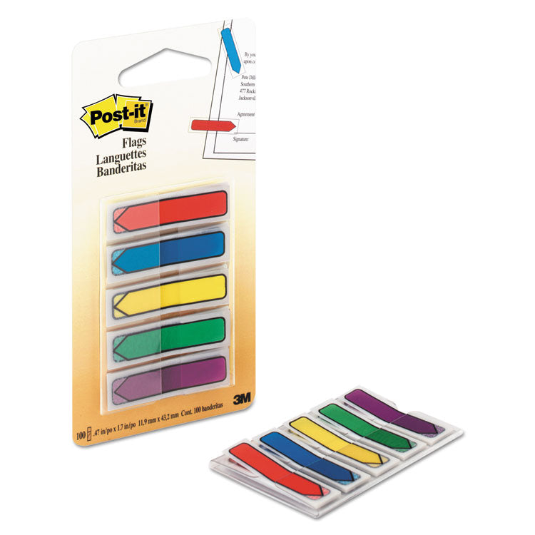 Post-it® Flags Arrow 0.5" Page Flags, Blue/Green/Purple/Red/Yellow, 20/Color, 100/Pack (MMM684ARR1) Pack of 100