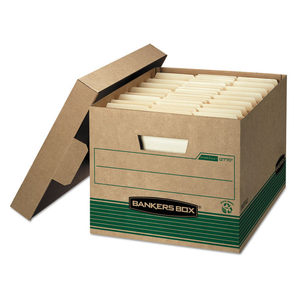 Bankers Box® STOR/FILE Medium-Duty 100% Recycled Storage Boxes, Letter/Legal Files, 12.5" x 16.25" x 10.25", Kraft/Green, 12/Carton (FEL12770) Carton of 12