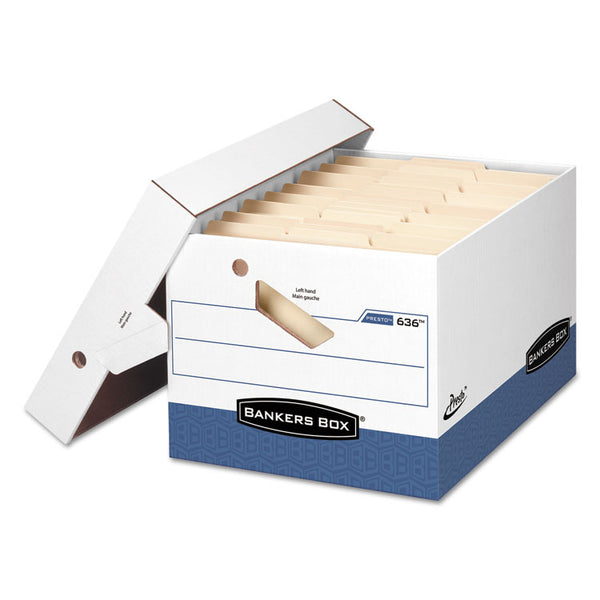 Bankers Box® PRESTO Ergonomic Design Storage Boxes, Letter/Legal Files, 12.88" x 16.5" x 10.38", White/Blue, 12/Carton (FEL0063601) Case of 12