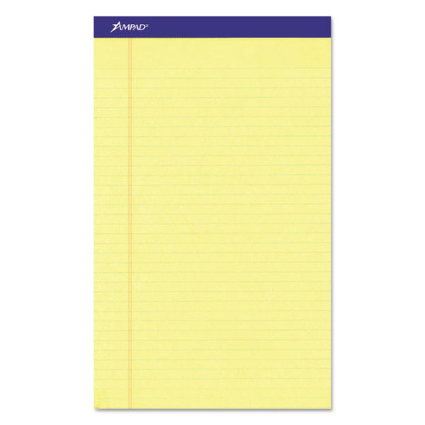 Ampad® Perforated Writing Pads, Wide/Legal Rule, 50 Canary-Yellow 8.5 x 14 Sheets, Dozen (TOP20230)