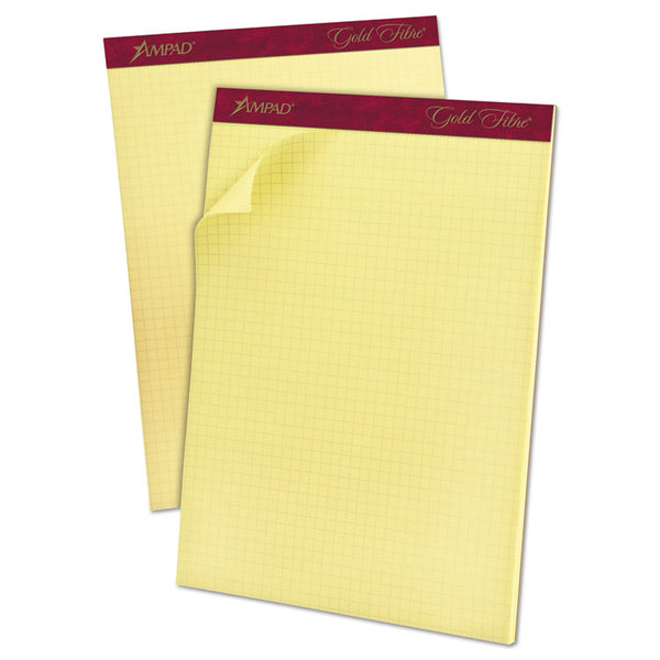 Ampad® Gold Fibre Canary Quadrille Pads, Stapled with Perforated Sheets, Quadrille Rule (4 sq/in), 50 Canary 8.5 x 11.75 Sheets (TOP22143)