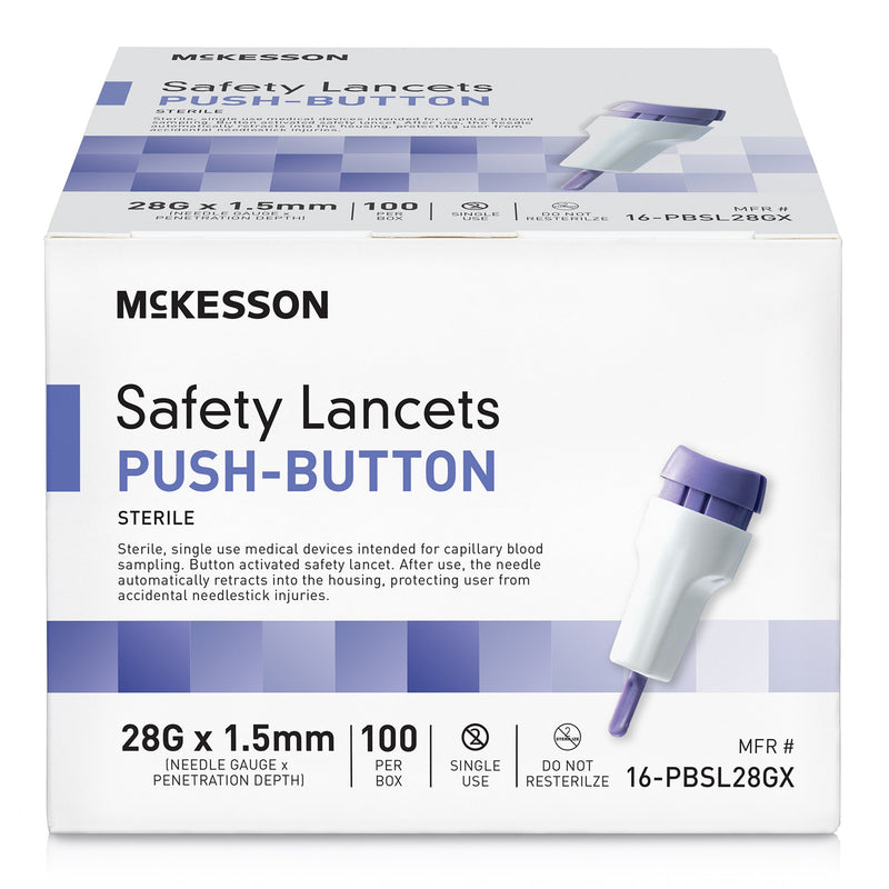McKesson Safety Lancet 28 Gauge Retractable Push Button Activation Finger (1217991_CS) 2000/CS