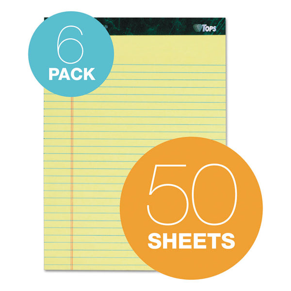 TOPS™ Docket Ruled Perforated Pads, Wide/Legal Rule, 50 Canary-Yellow 8.5 x 11.75 Sheets, 6/Pack (TOP63406)