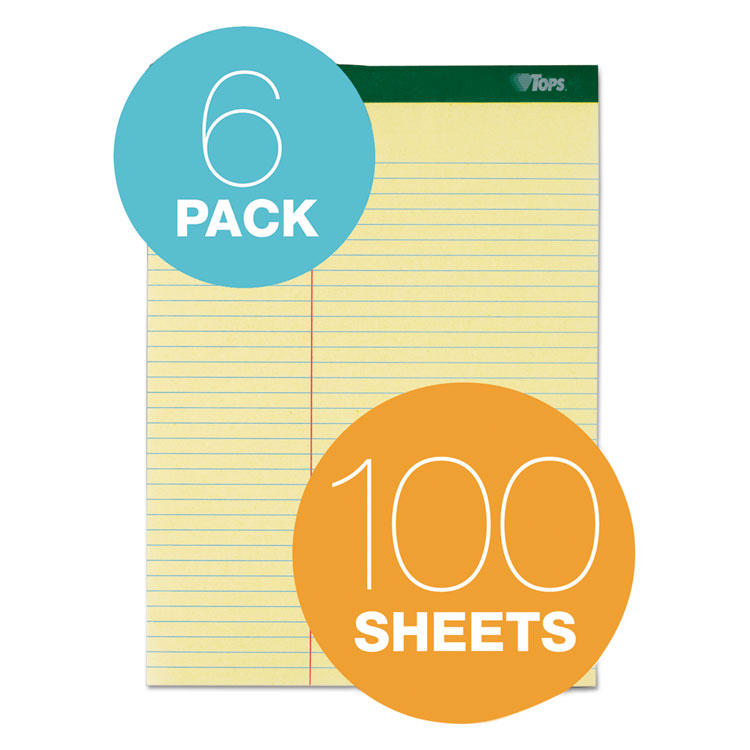 TOPS™ Double Docket Ruled Pads, Pitman Rule Variation (Offset Dividing Line - 3" Left), 100 Canary 8.5 x 11.75 Sheets, 6/Pack (TOP63396) Pack of 6