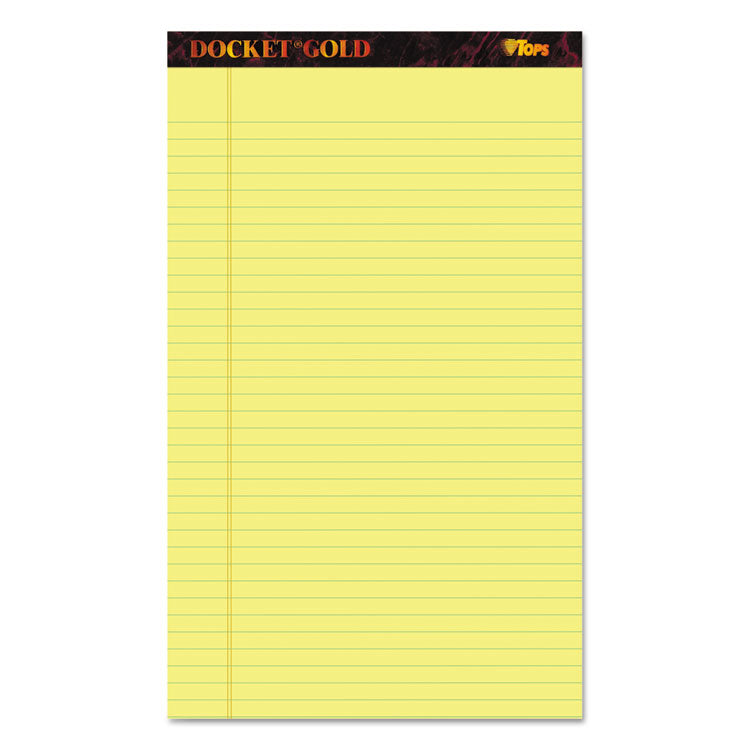 TOPS™ Docket Gold Ruled Perforated Pads, Wide/Legal Rule, 50 Canary-Yellow 8.5 x 14 Sheets, 12/Pack (TOP63980)