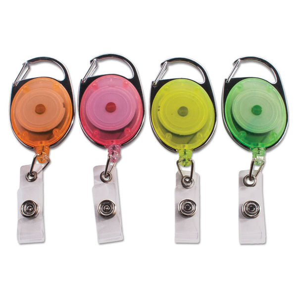 Advantus Carabiner-Style Retractable ID Card Reel, 30" Extension, Assorted Neon Colors, 20/Pack (AVT91119)