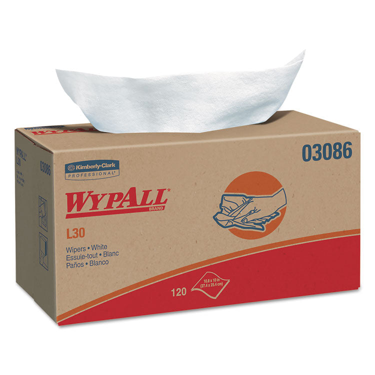 WypAll® L30 Towels, POP-UP Box, 10 x 9.8, White, 120/Box, 10 Boxes/Carton (KCC03086)