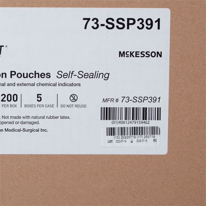 McKesson Argent™ Sure-Check® Sterilization Pouch Ethylene Oxide (EO) Gas / Steam 12 X 18 Inch Transparent / Blue Self Seal Paper / Film (527136_CS) 5/CS