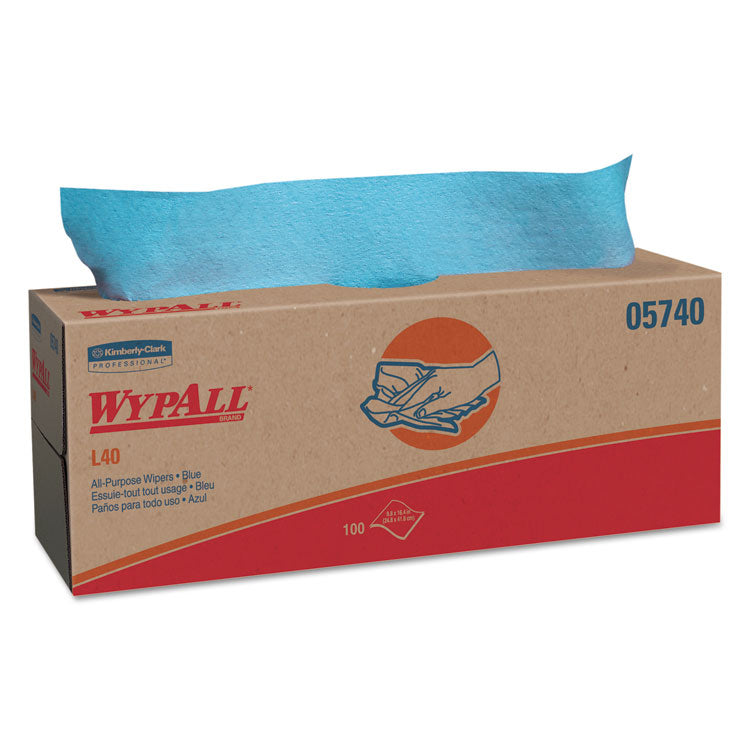 WypAll® L40 Towels, POP-UP Box, 9.8 x 16.4, Blue, 100/Box, 9 Boxes/Carton (KCC05740)