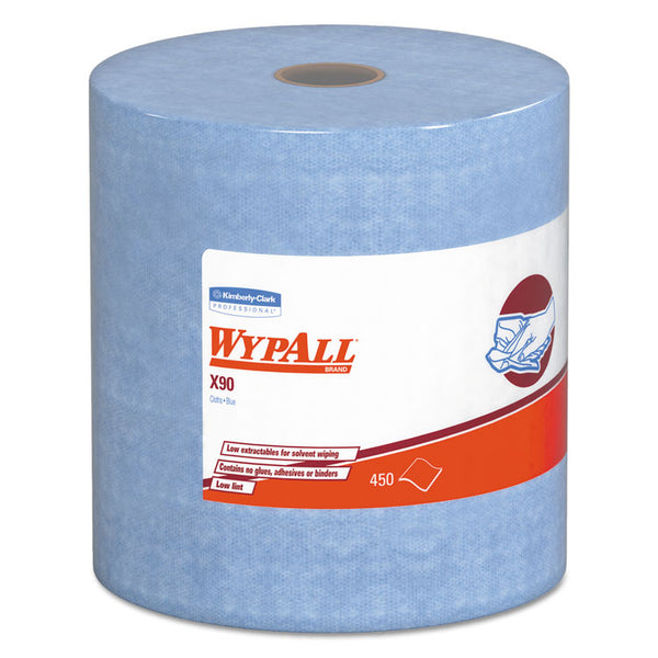WypAll® X90 Cloths, Jumbo Roll, 2-Ply, 11.1 x 13.4, Denim Blue, 450/Roll (KCC12889)