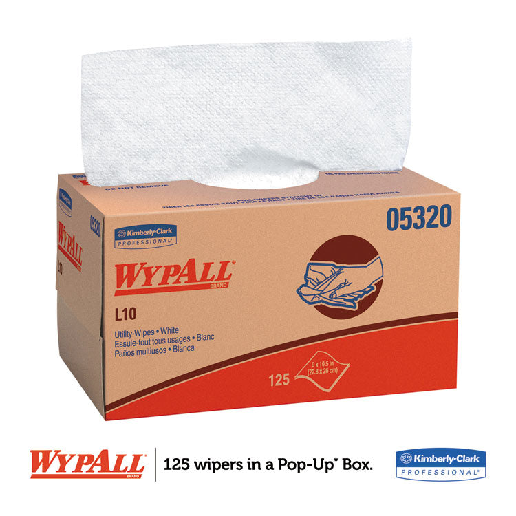 WypAll® L10 Towels, POP-UP Box, 1-Ply, 9 x 10.5, White, 125/Box, 18 Boxes/Carton (KCC05320)