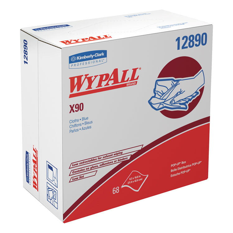 WypAll® X90 Cloths, POP-UP Box, 2-Ply, 8.3 x 16.8, Denim Blue, 68/Box, 5 Boxes/Carton (KCC12890) 5 Boxes of 68