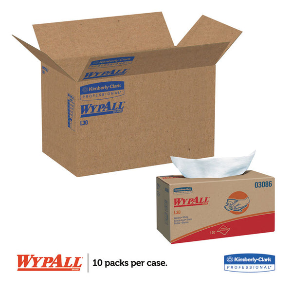 WypAll® L30 Towels, POP-UP Box, 10 x 9.8, White, 120/Box, 10 Boxes/Carton (KCC03086)