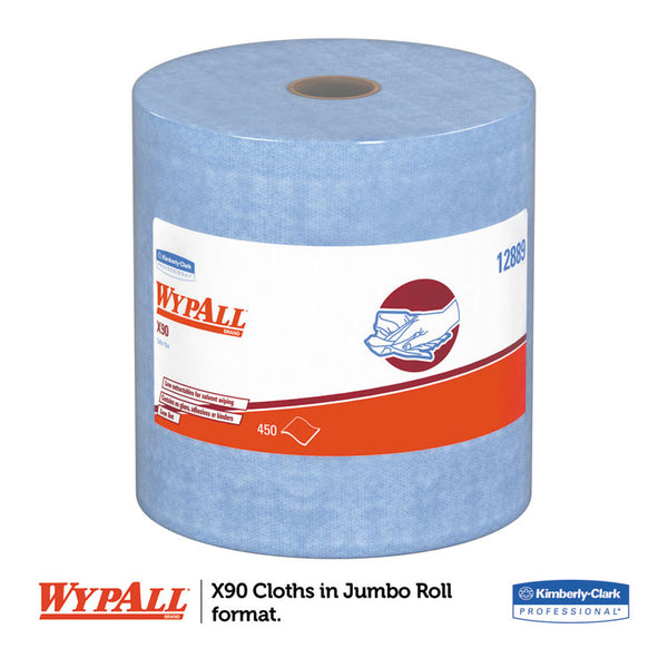 WypAll® X90 Cloths, Jumbo Roll, 2-Ply, 11.1 x 13.4, Denim Blue, 450/Roll (KCC12889)
