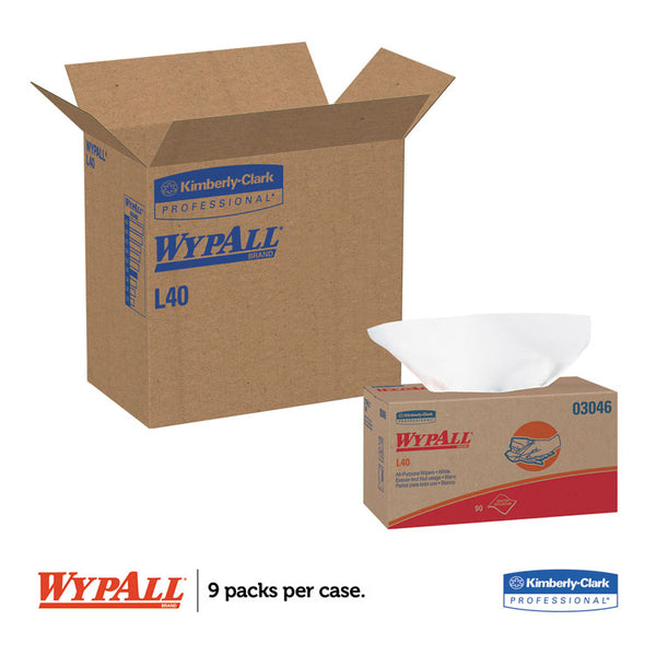 WypAll® L40 Towels, POP-UP Box, 10.8 x 10, White, 90/Box, 9 Boxes/Carton (KCC03046)