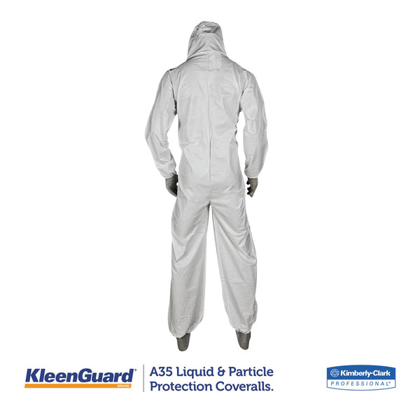 KleenGuard™ A35 Liquid and Particle Protection Coveralls, Zipper Front, Hooded, Elastic Wrists and Ankles, Large, White, 25/Carton (ANS38938) Case of 25