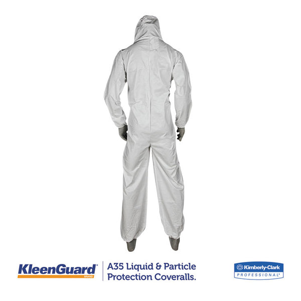 KleenGuard™ A35 Liquid and Particle Protection Coveralls, Zipper Front, Hooded, Elastic Wrists and Ankles, Large, White, 25/Carton (KCC38938)