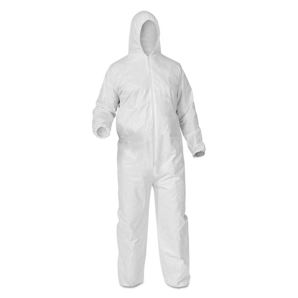 KleenGuard™ A35 Liquid and Particle Protection Coveralls, Zipper Front, Hooded, Elastic Wrists and Ankles, X-Large, White, 25/Carton (KCC38939)