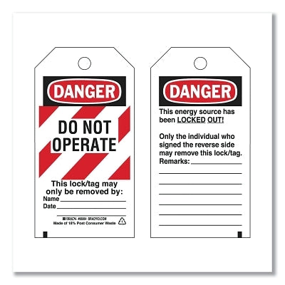 Brady Heavy Duty Lockout Tags, 5 1/2 in x 3 in, Danger, Do Not Operate (262-65525) 25 EA / PK