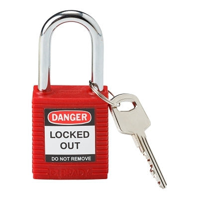 Brady Safety Padlocks, 1/4 in Shackle Dia., 1 1/2 in Long, Red (262-99552) Each