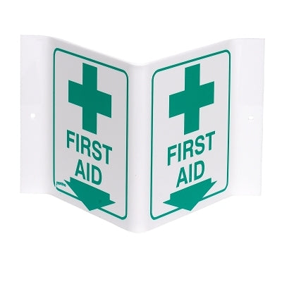Brady Standard "V" Signs, FIRST AID (W/PICTO), Green on White (262-V1FA03A) Each