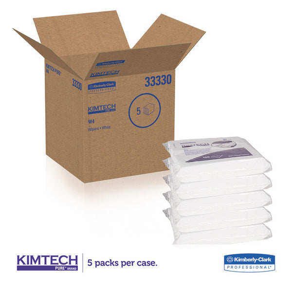 Kimtech™ W4 Critical Task Wipers, Flat Double Bag, 12 x 12, Unscented, White, 100/Bag, 5 Bags/Carton (KCC33330)