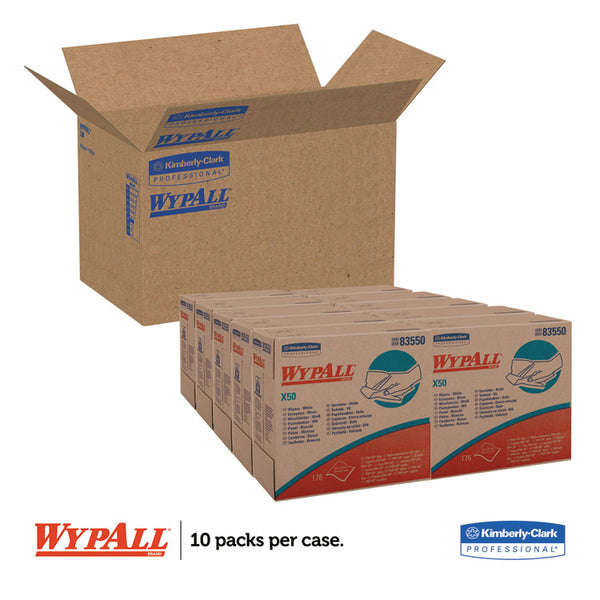 WypAll® X50 Cloths, POP-UP Box, 12.5 x 9.1, White, 176/Box, 10 Boxes/Carton (KCC83550)