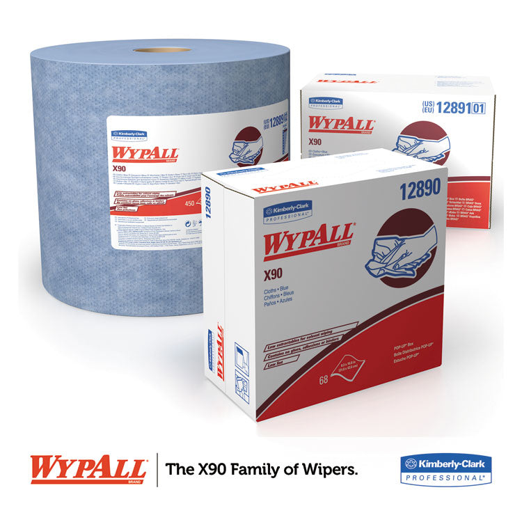 WypAll® X90 Cloths, POP-UP Box, 2-Ply, 8.3 x 16.8, Denim Blue, 68/Box, 5 Boxes/Carton (KCC12890) 5 Boxes of 68