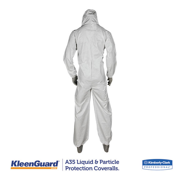 KleenGuard™ A35 Liquid and Particle Protection Coveralls, Zipper Front, Hooded, Elastic Wrists and Ankles, X-Large, White, 25/Carton (KCC38939)