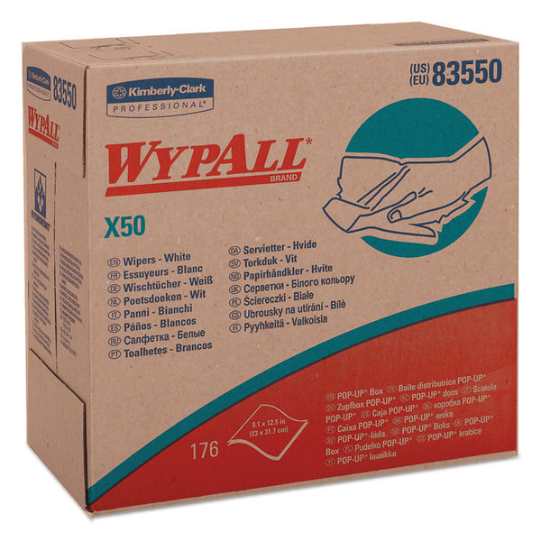 WypAll® X50 Cloths, POP-UP Box, 12.5 x 9.1, White, 176/Box, 10 Boxes/Carton (KCC83550)